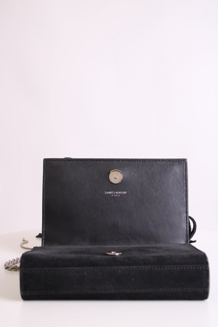 Black/ Silver Saint Laurent Fringe/ Chain Bag