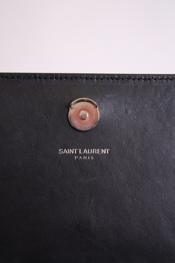 Black/ Silver Saint Laurent Fringe/ Chain Bag
