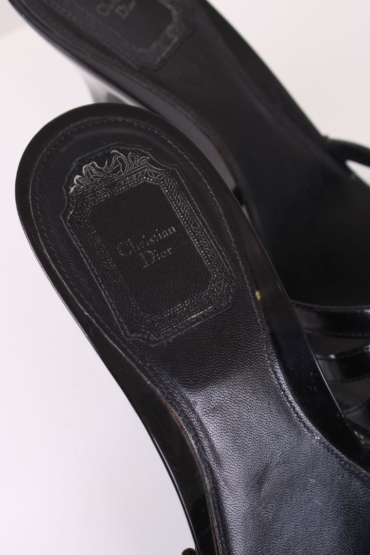 Christian Dior open toe leather Sandal heels Black 40.5