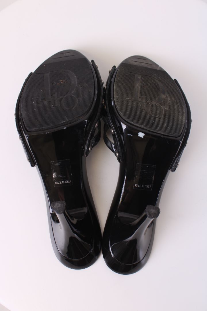Christian Dior open toe leather Sandal heels Black 40.5