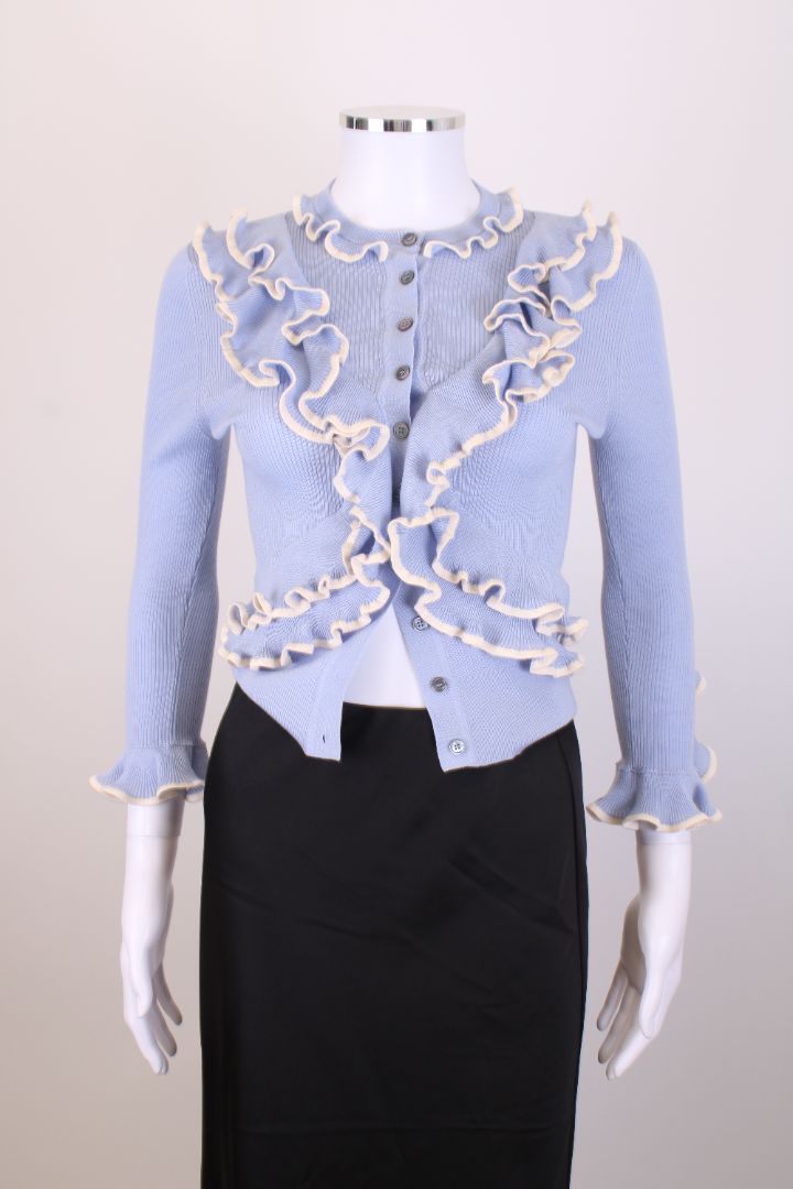 Alexander McQueen L/S Ruffle Cardigan Blue/ Cream S