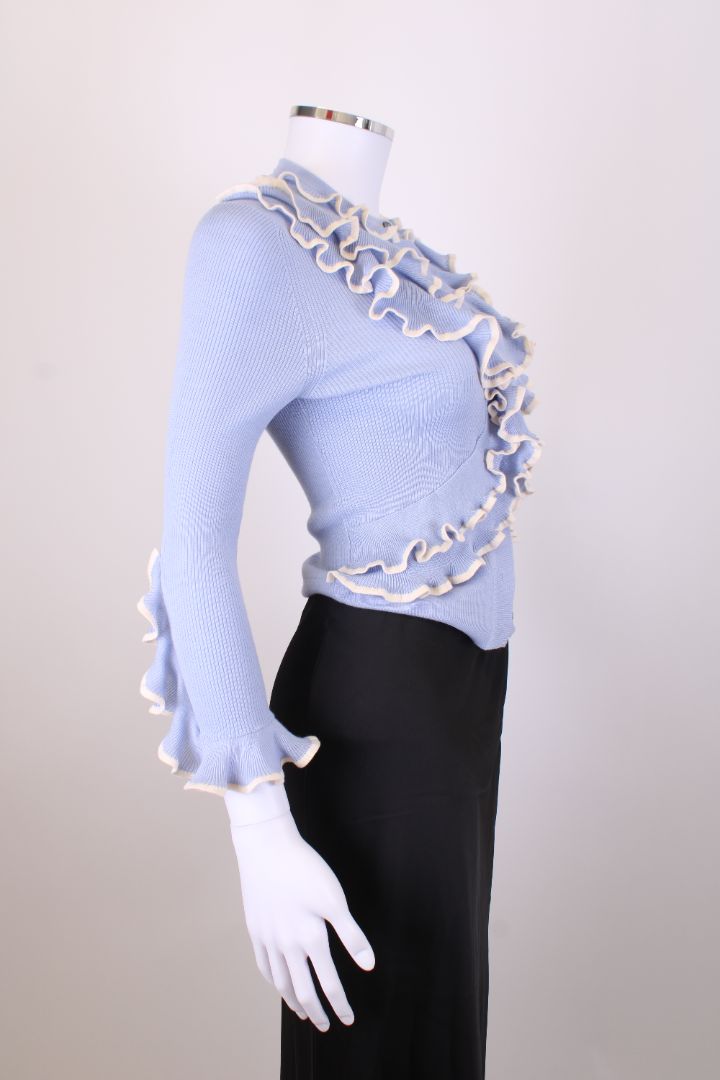 Alexander McQueen L/S Ruffle Cardigan Blue/ Cream S