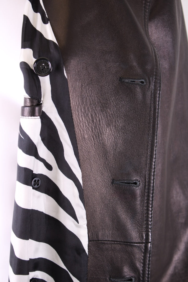 Dolce & Gabbana Leather Zebra Lining Coat Black M
