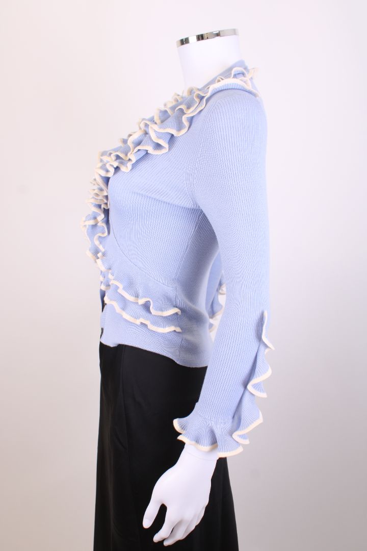 Alexander McQueen L/S Ruffle Cardigan Blue/ Cream S