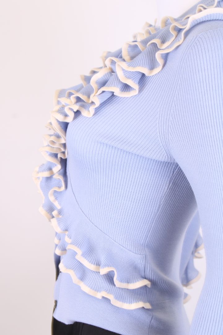 Alexander McQueen L/S Ruffle Cardigan Blue/ Cream S
