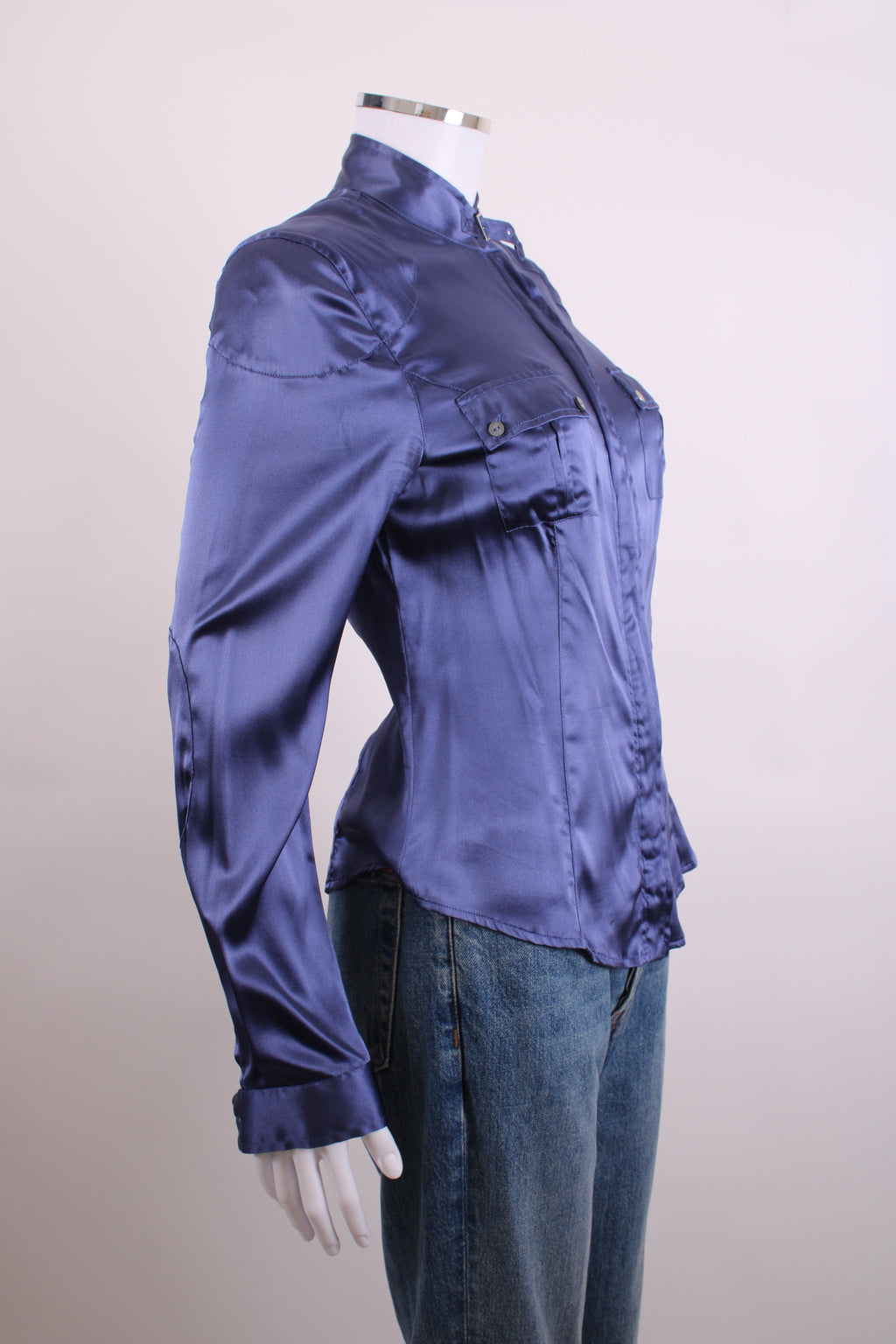 Belstaff L/S Buckle Collar Zip Shirt Navy M