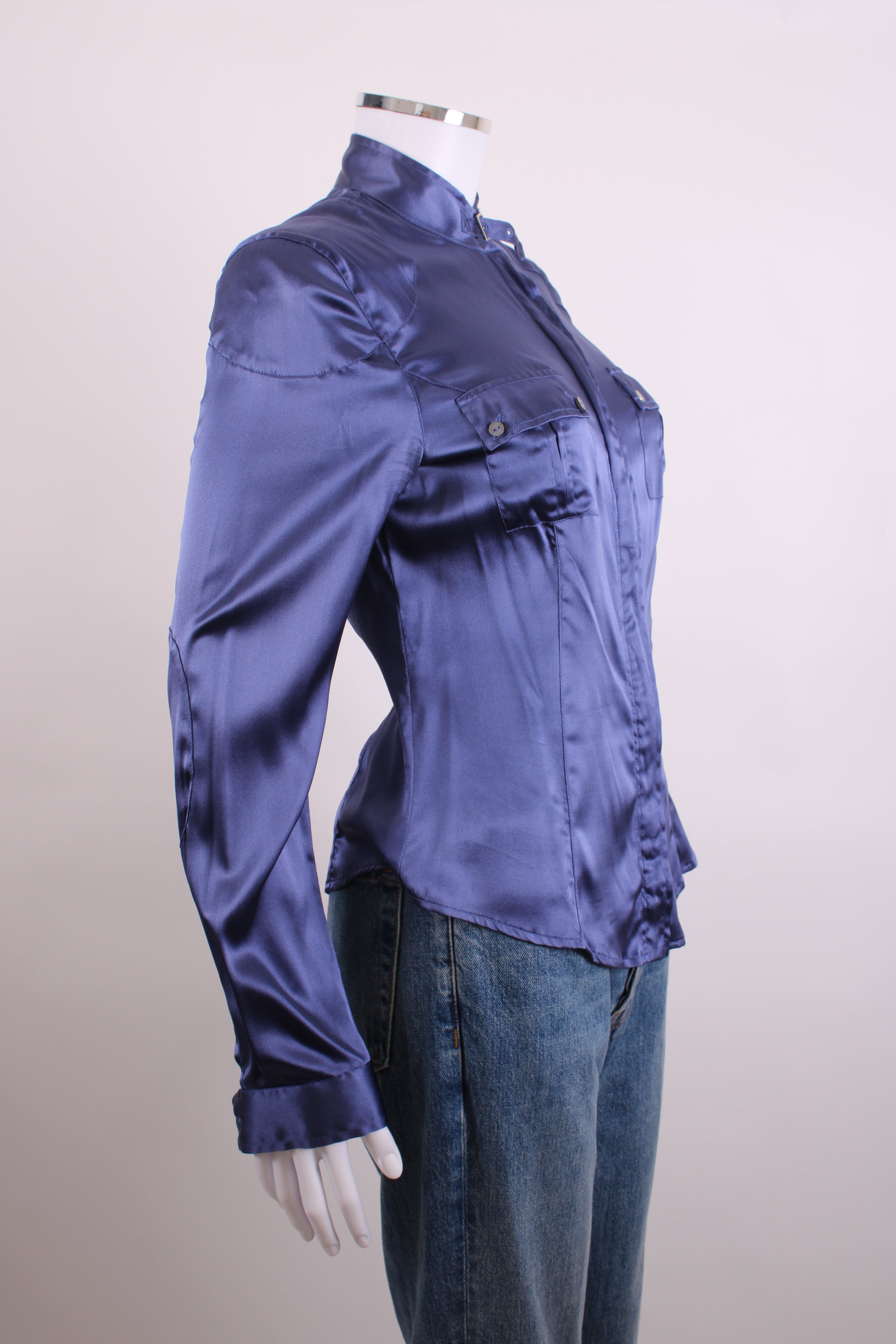 Belstaff L/S Buckle Collar Zip Shirt Navy M