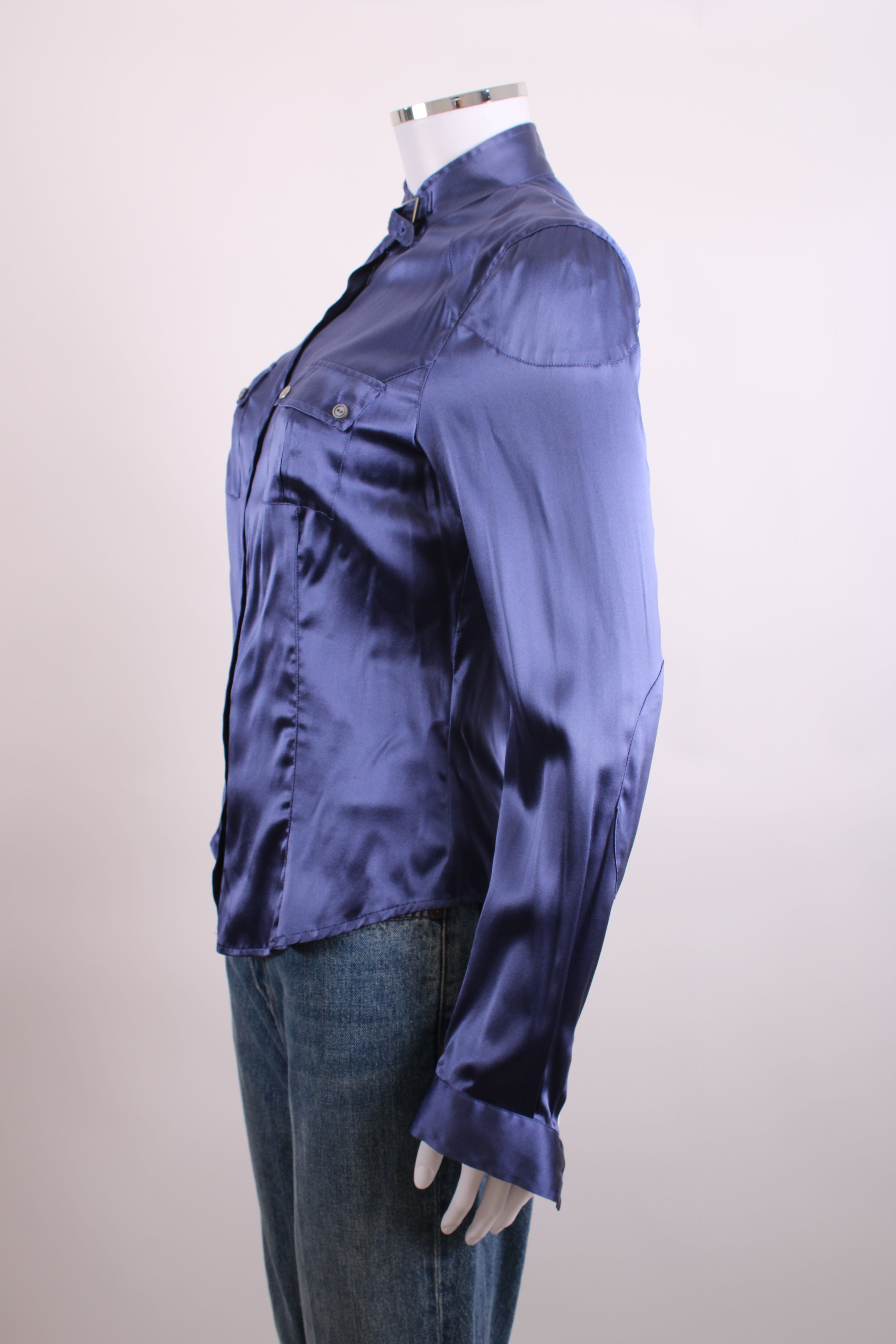 Belstaff L/S Buckle Collar Zip Shirt Navy M