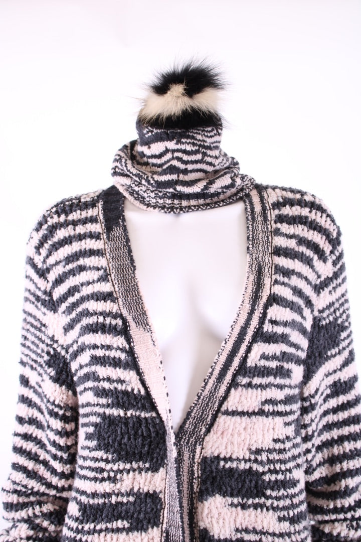 Missoni Cardigan/ Pom Pom Hat Co-ord Light Pink/ Grey M