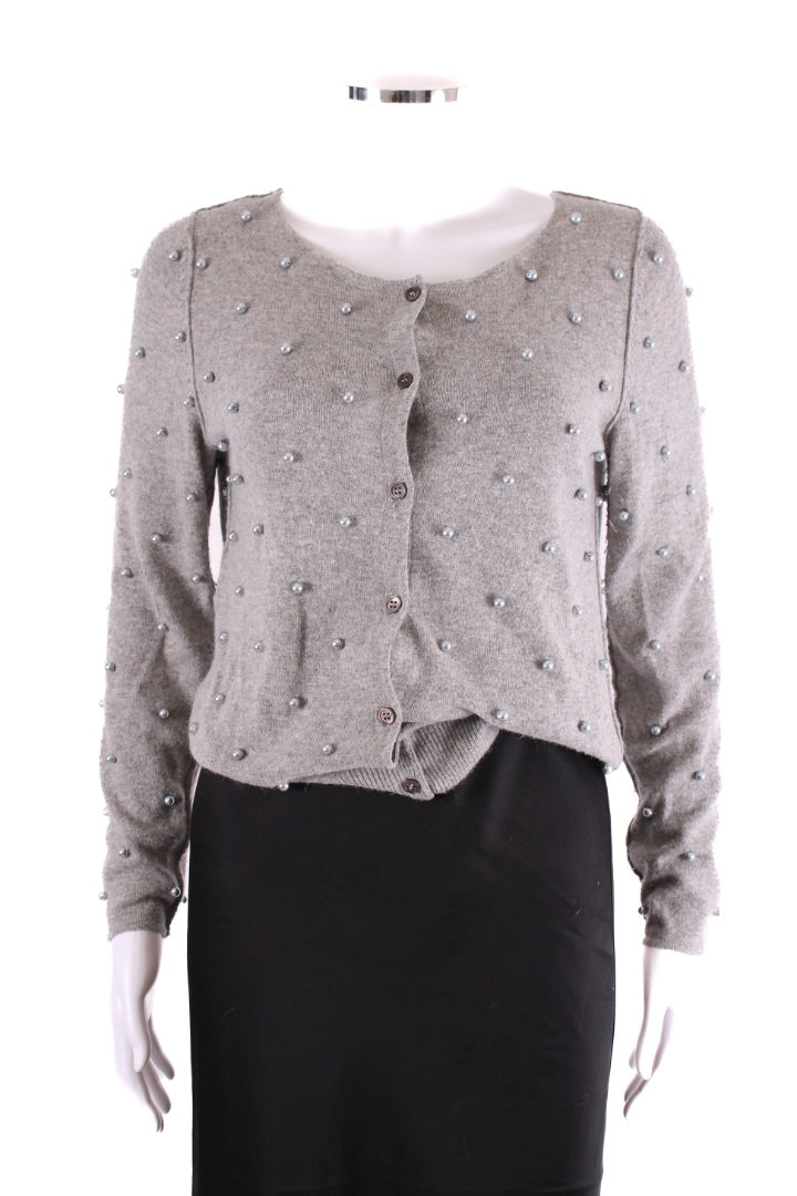 Moschino Cheap & Chic Pearl Embellished Cardigan Grey