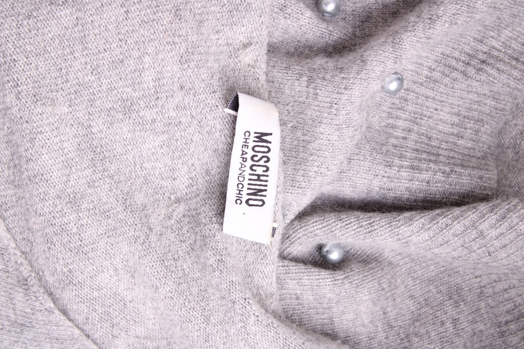 Moschino Cheap & Chic Pearl Embellished Cardigan Grey