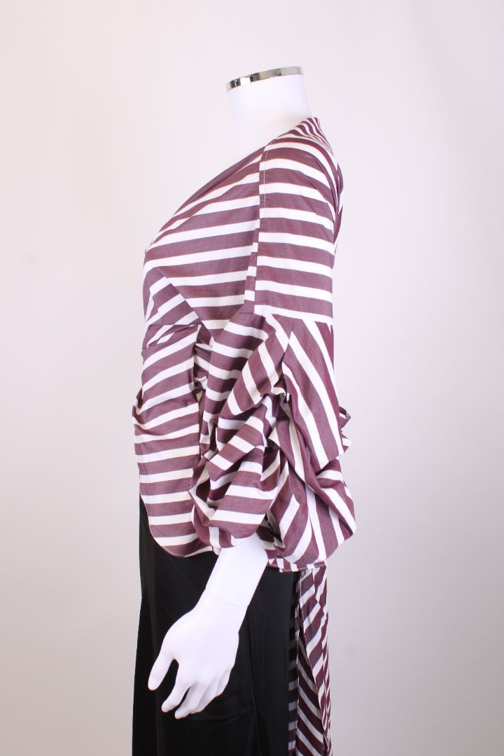 Johanna Ortiz S/S Stripe Wrap Blouse Burgundy/ White 10