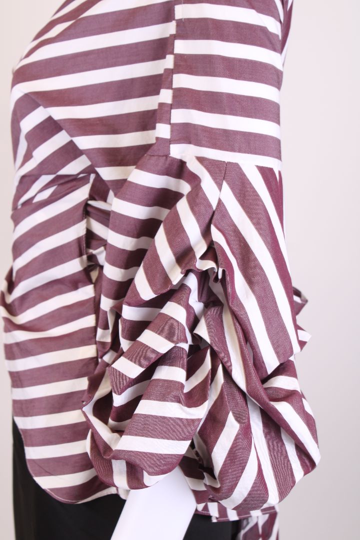 Johanna Ortiz S/S Stripe Wrap Blouse Burgundy/ White 10