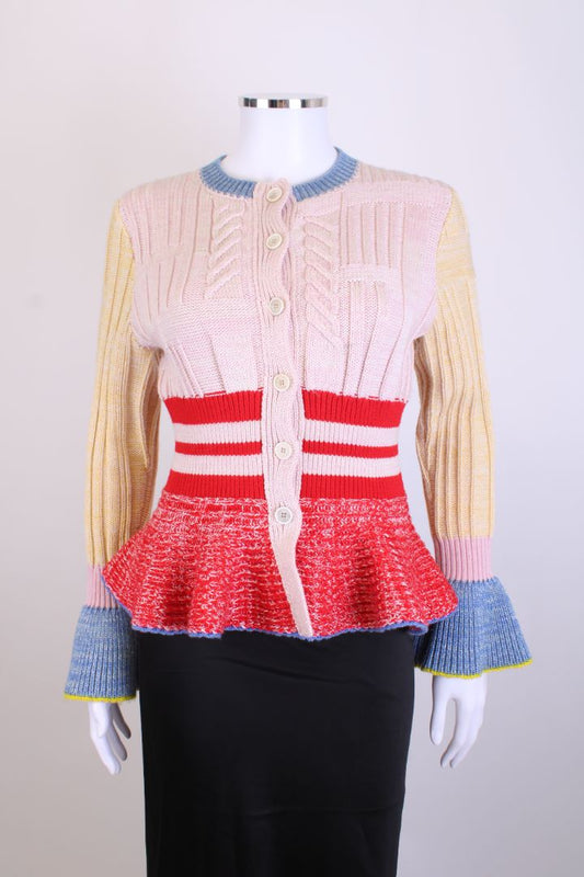 Alexander McQueen Peplum Ribbed Cardigan Multi Coloured S