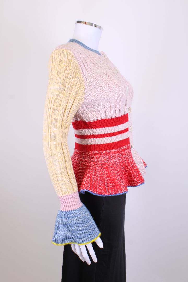 Alexander McQueen Peplum Ribbed Cardigan Multi Coloured S