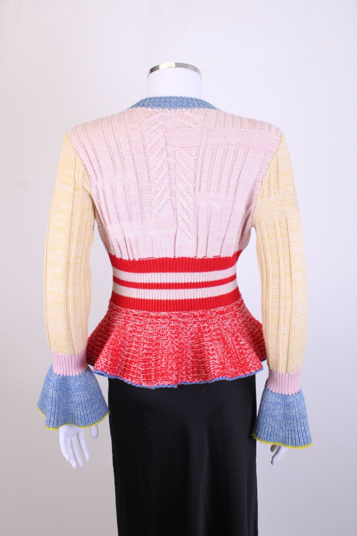 Alexander McQueen Peplum Ribbed Cardigan Multi Coloured S