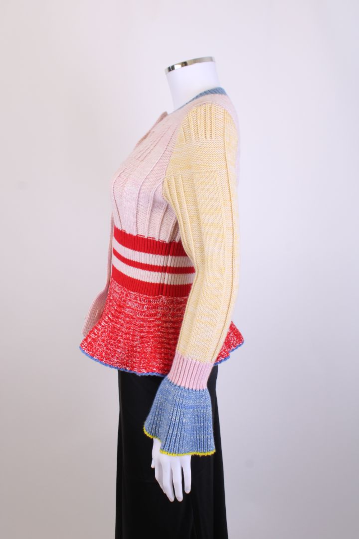 Alexander McQueen Peplum Ribbed Cardigan Multi Coloured S