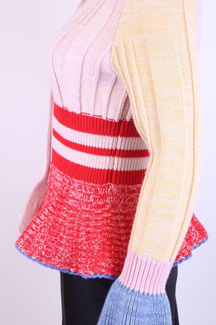Alexander McQueen Peplum Ribbed Cardigan Multi Coloured S