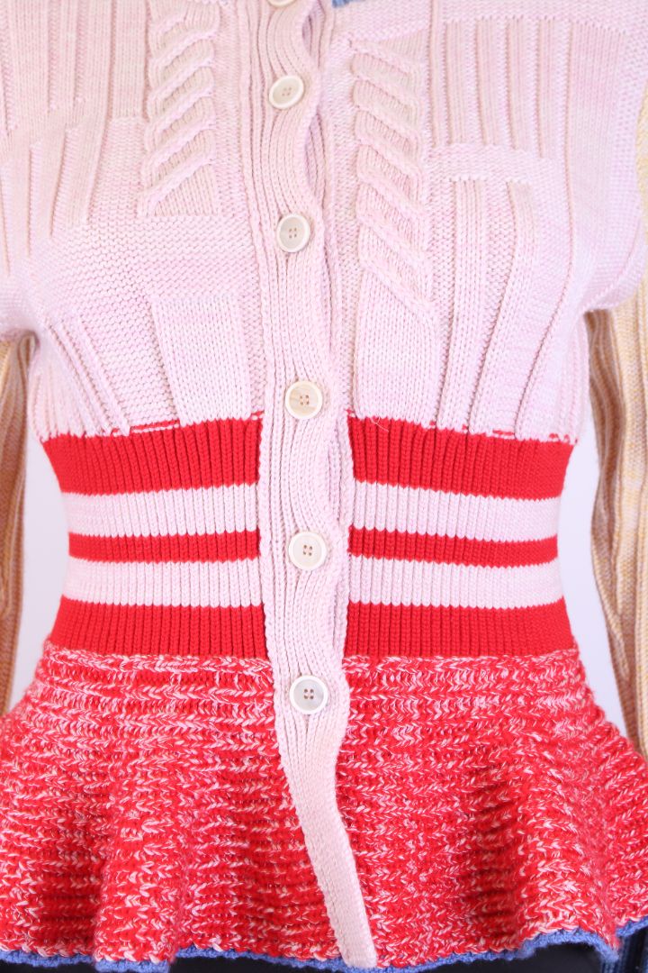 Alexander McQueen Peplum Ribbed Cardigan Multi Coloured S