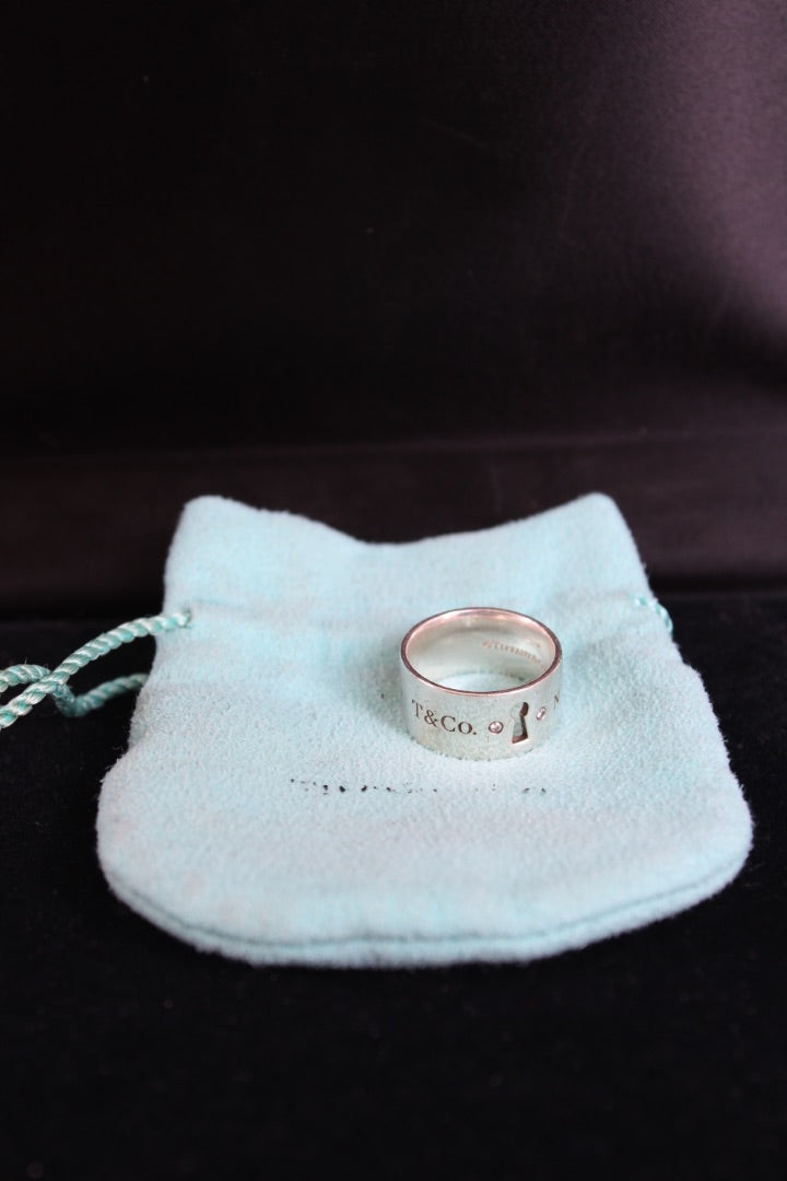 Tiffany Wide 2 Diamond Keyhole Lock Silver