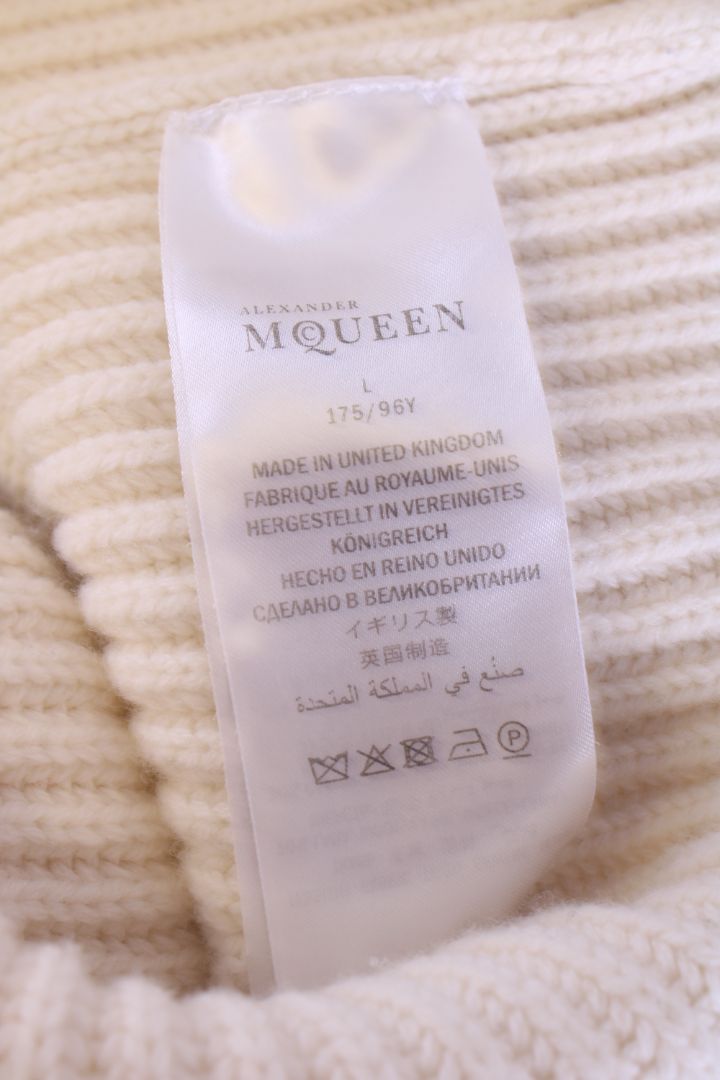 Alexander McQueen L/S Cold Shoulder Ribbed Jumper Cream/ Black L