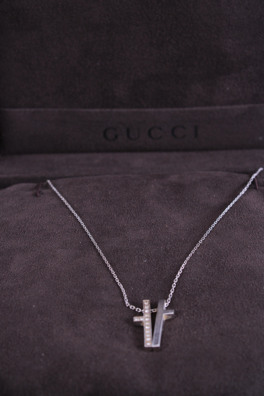 Gucci Diamond Split Cross Necklace 18ct White Gold