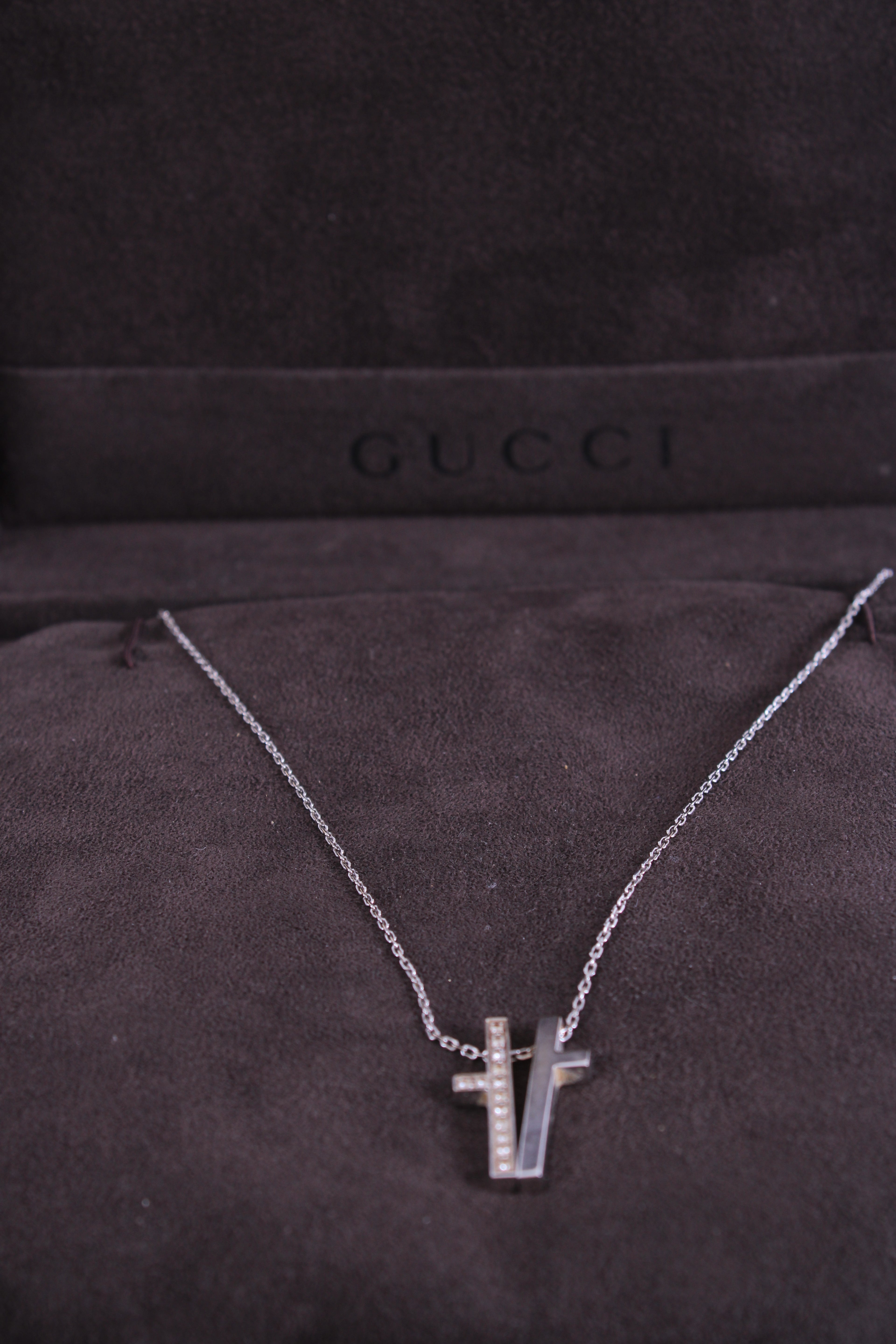Gucci Diamond Split Cross Necklace 18ct White Gold