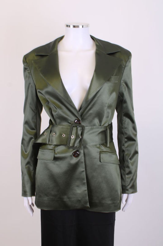 DE LA VALI Belted Blazer Jacket Green 10