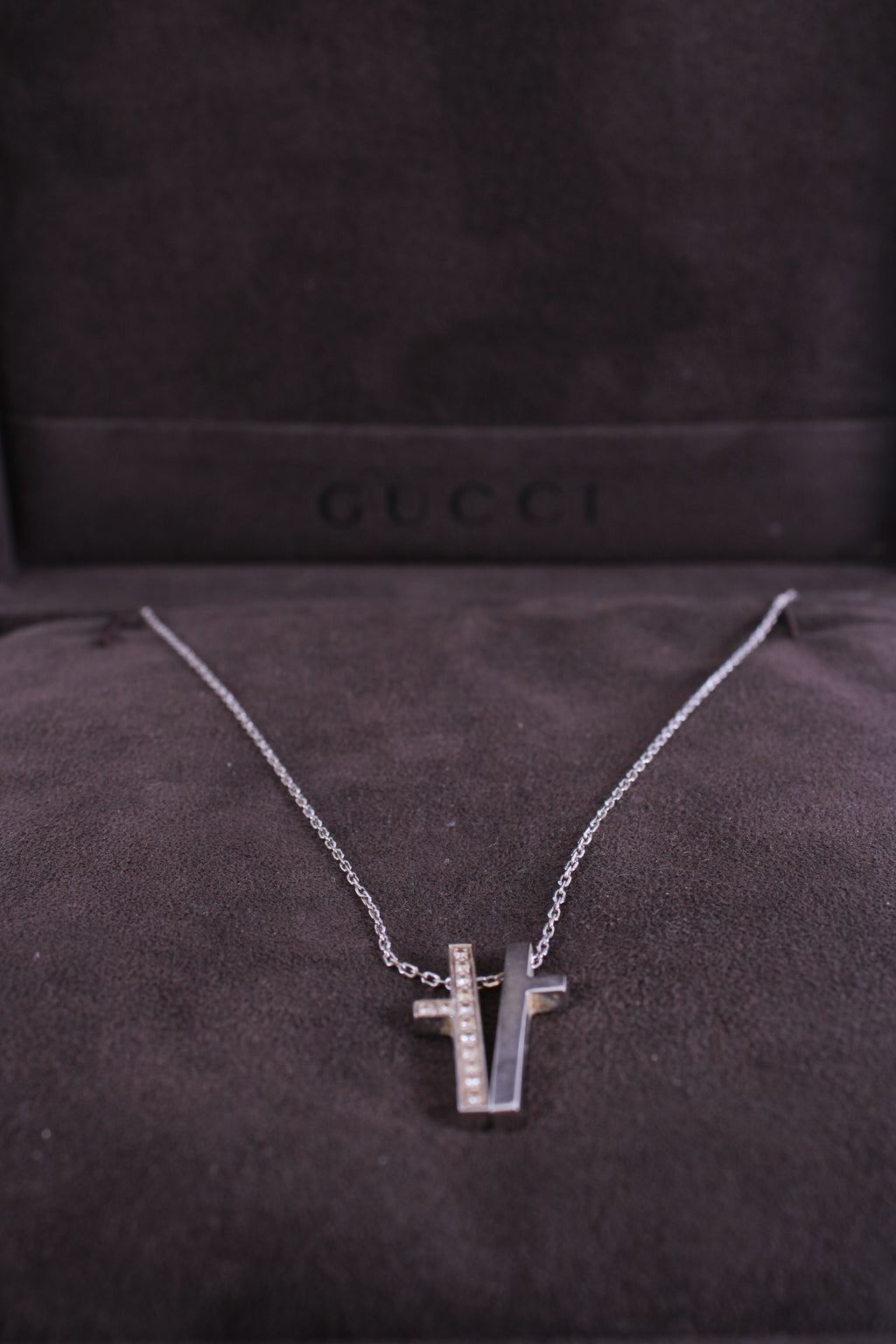 Gucci Diamond Split Cross Necklace 18ct White Gold