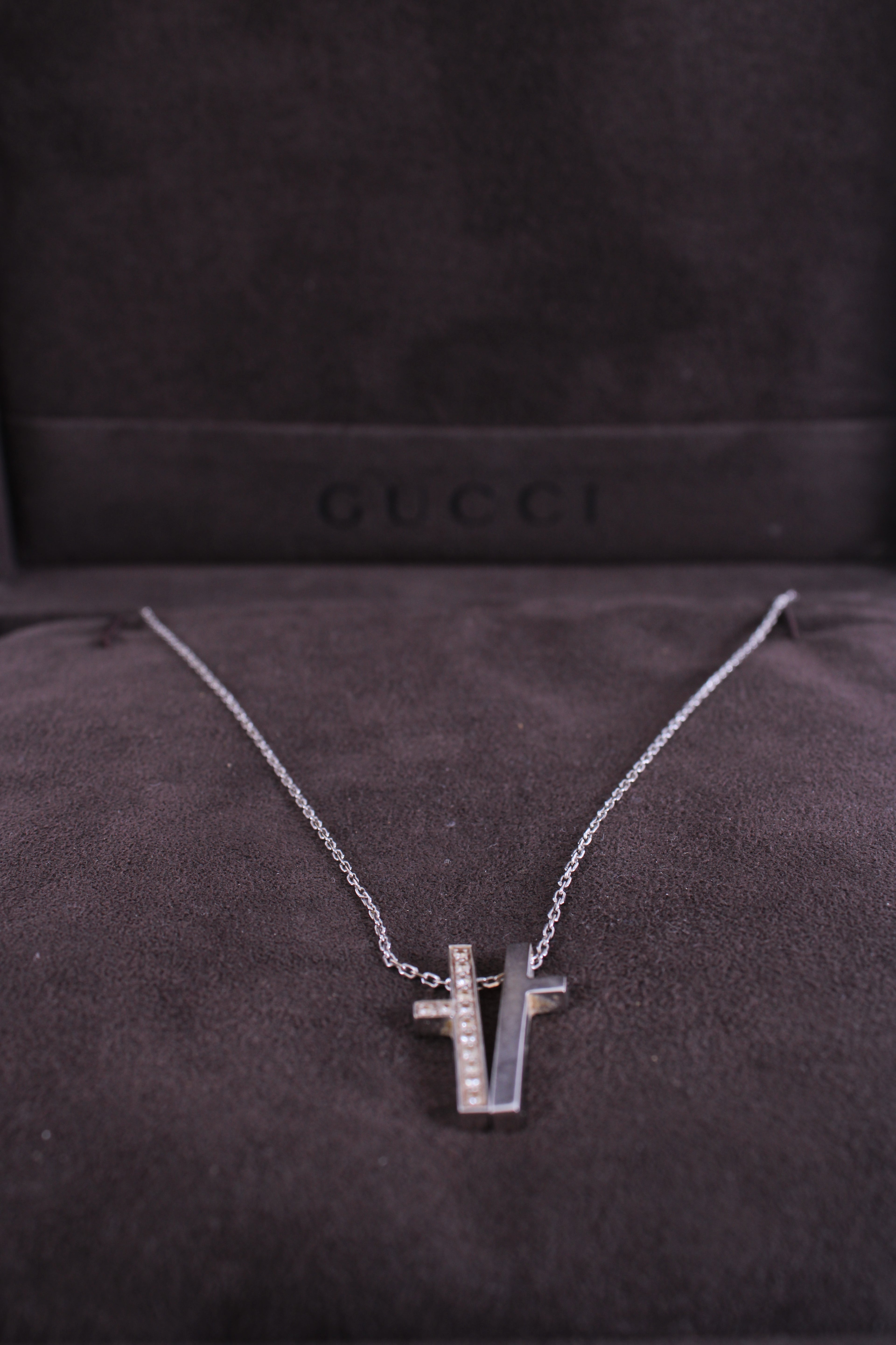 Gucci Diamond Split Cross Necklace 18ct White Gold