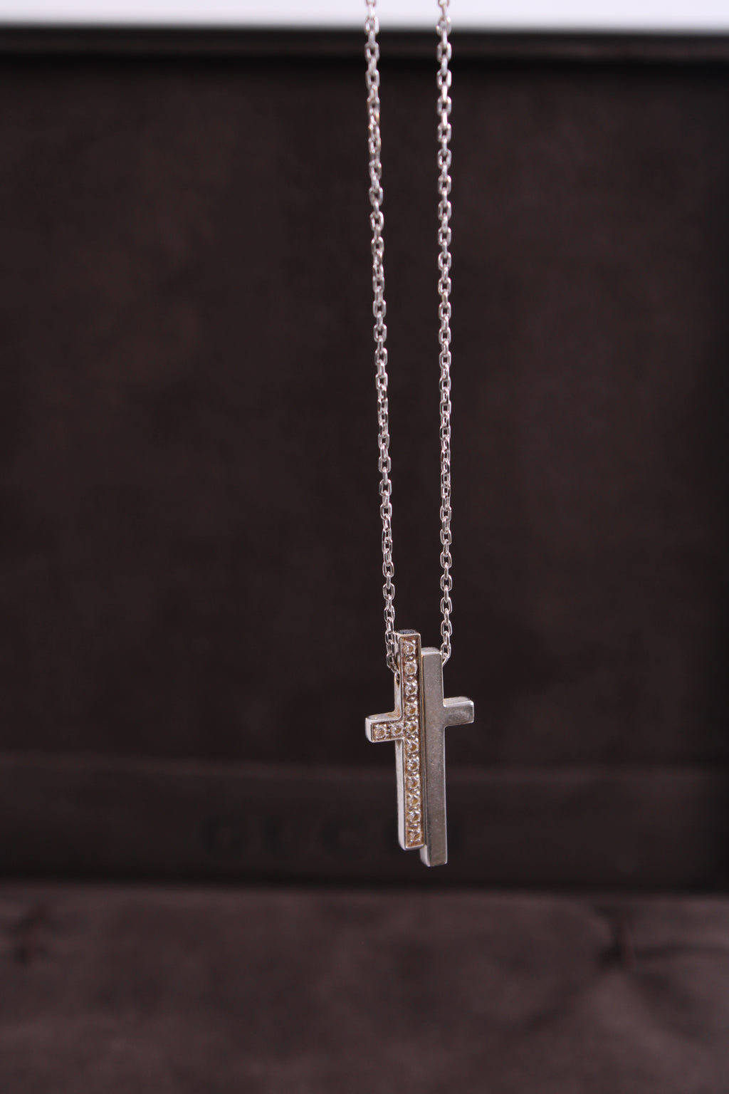 Gucci Diamond Split Cross Necklace 18ct White Gold