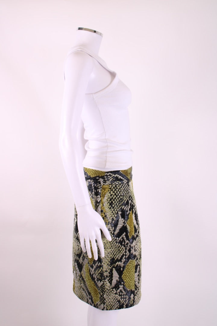 Gucci Snake Print Skirt Yellow/ Silver 10