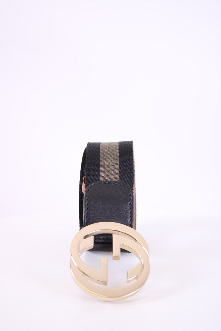 Gucci Interlocking GG Stripe Belt Black/Gold 85.34