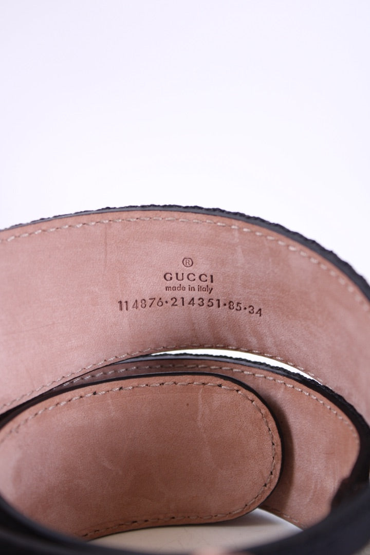 Gucci Interlocking GG Stripe Belt Black/Gold 85.34