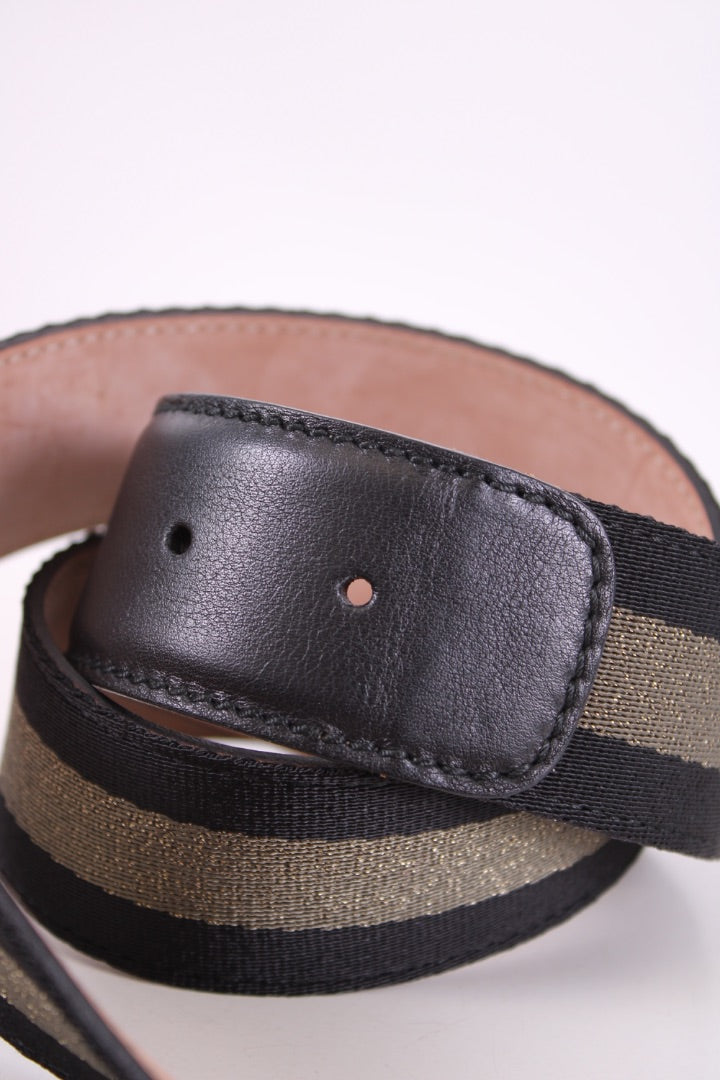 Gucci Interlocking GG Stripe Belt Black/Gold 85.34