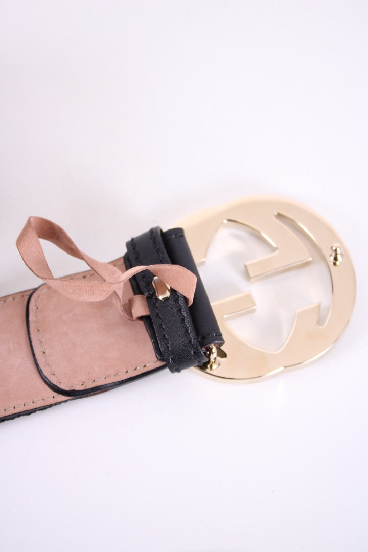 Gucci Interlocking GG Stripe Belt Black/Gold 85.34