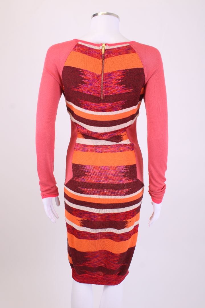Matthew Williamson L/S Stripe Knit Dress Coral/ Brown 8