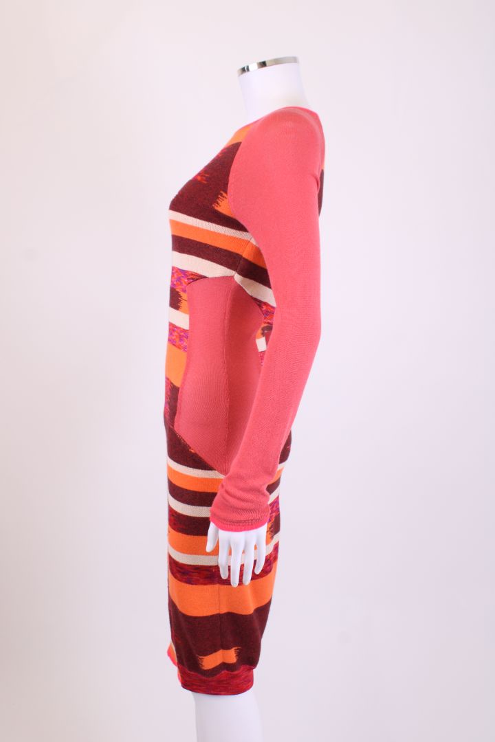 Matthew Williamson L/S Stripe Knit Dress Coral/ Brown 8