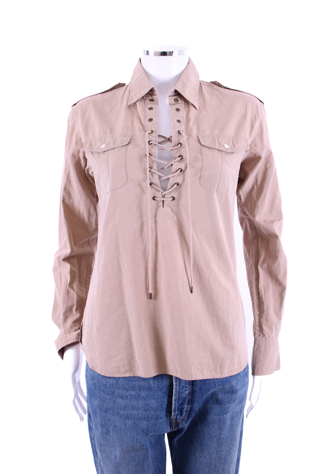 Ralph Lauren Tie-Front Shirt Beige UK 8