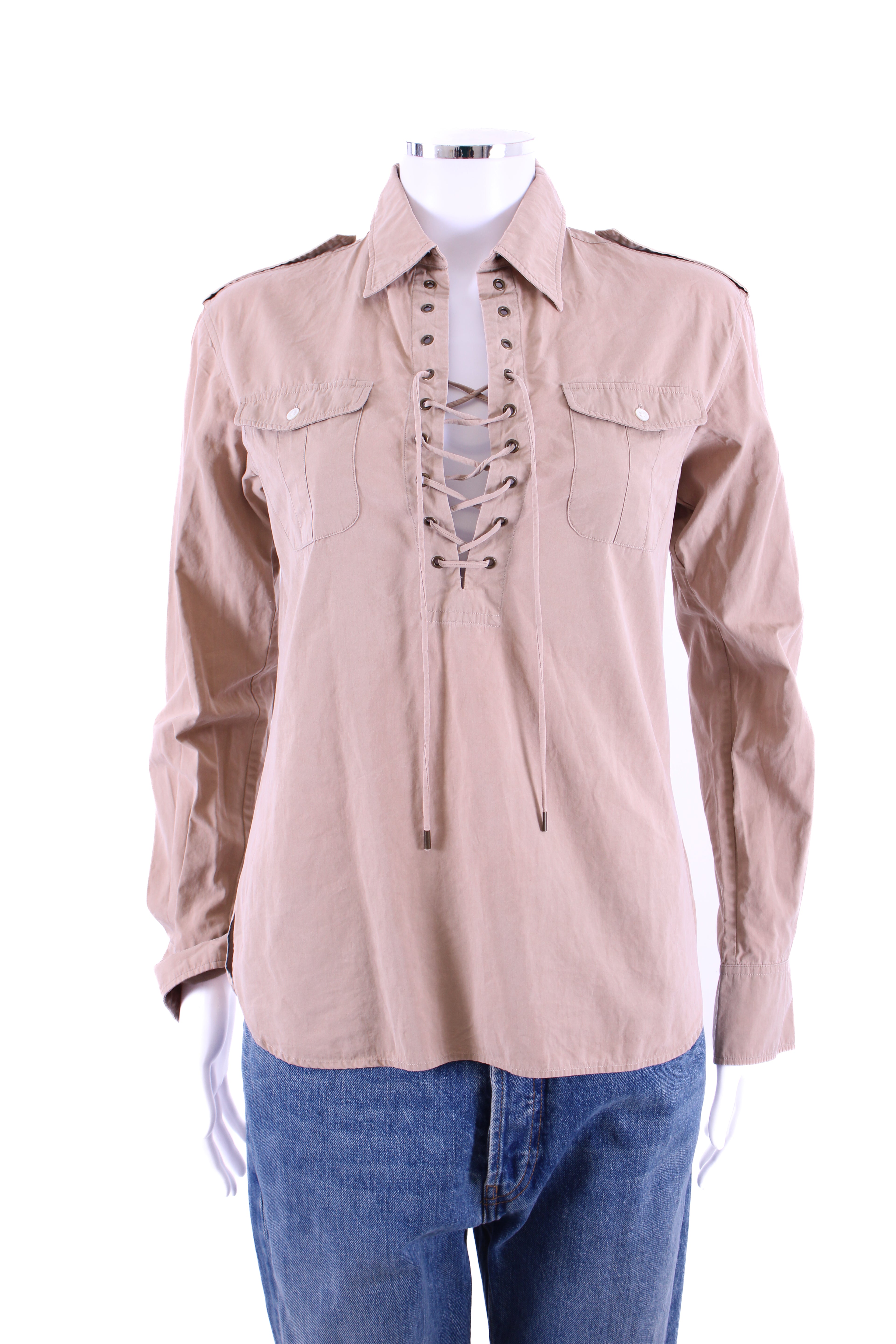Ralph Lauren Tie-Front Shirt Beige UK 8