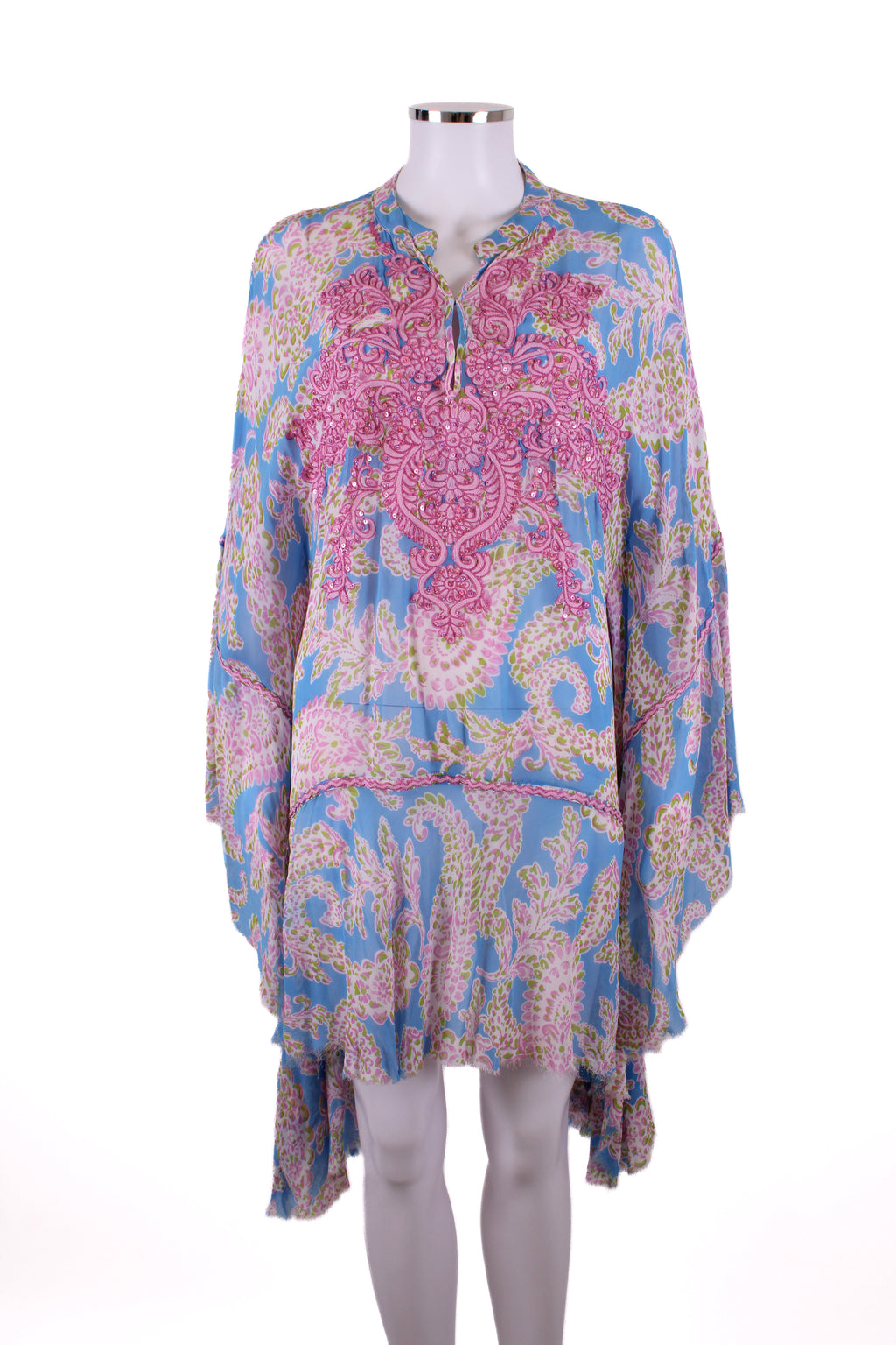 Miss June L/S Sequin Embellished Print Blouse Blue/ Pink O/S
