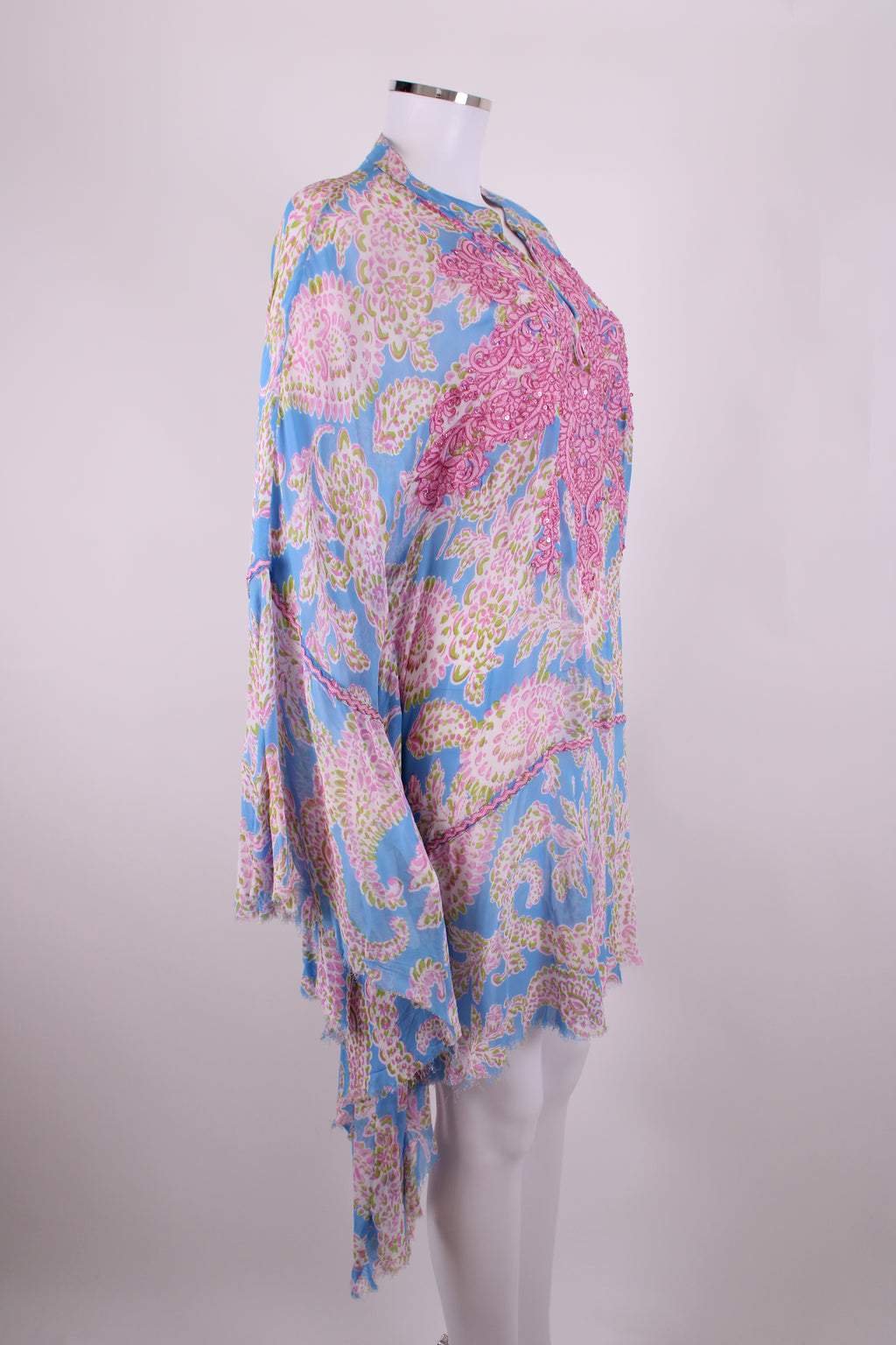 Miss June L/S Sequin Embellished Print Blouse Blue/ Pink O/S