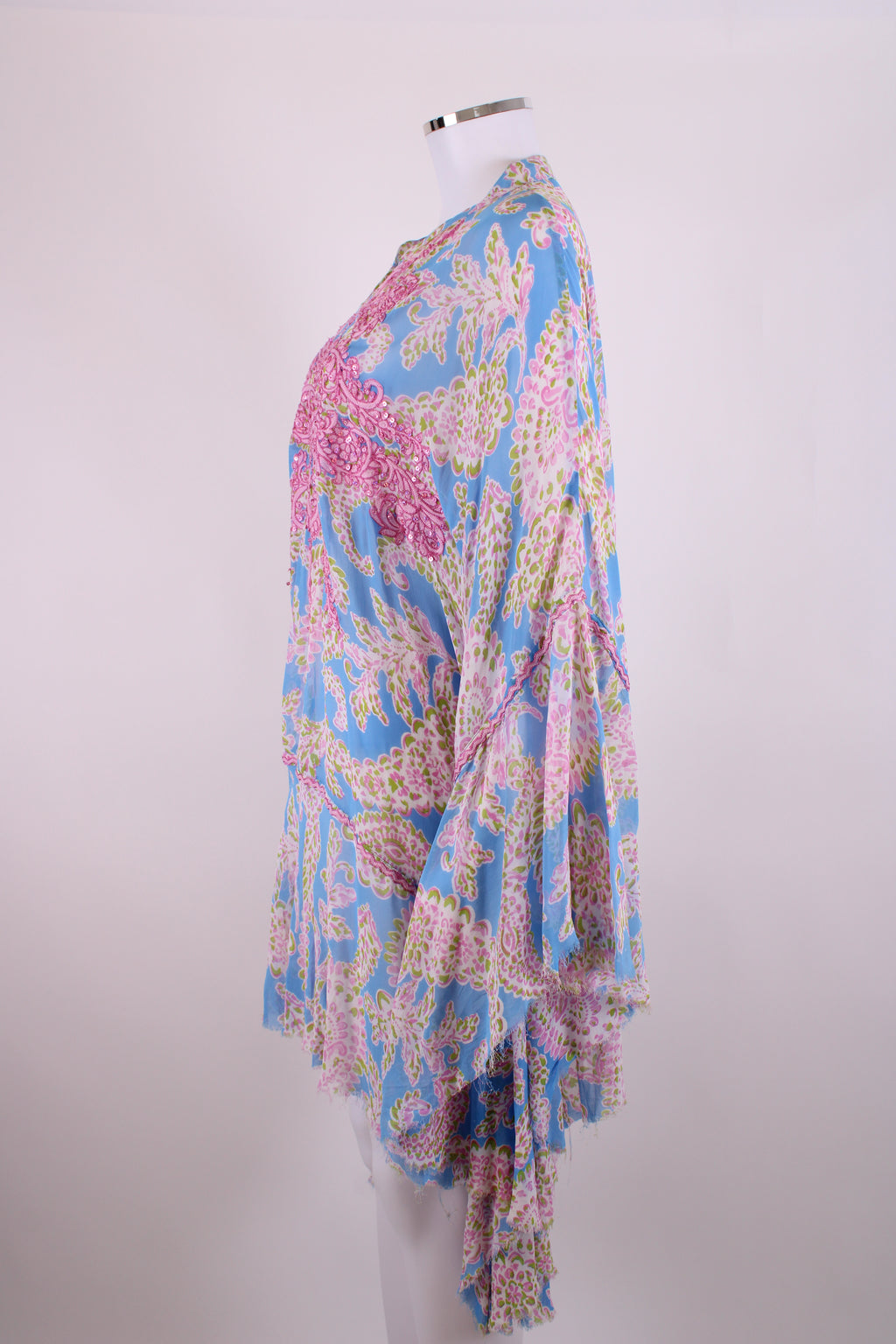 Miss June L/S Sequin Embellished Print Blouse Blue/ Pink O/S