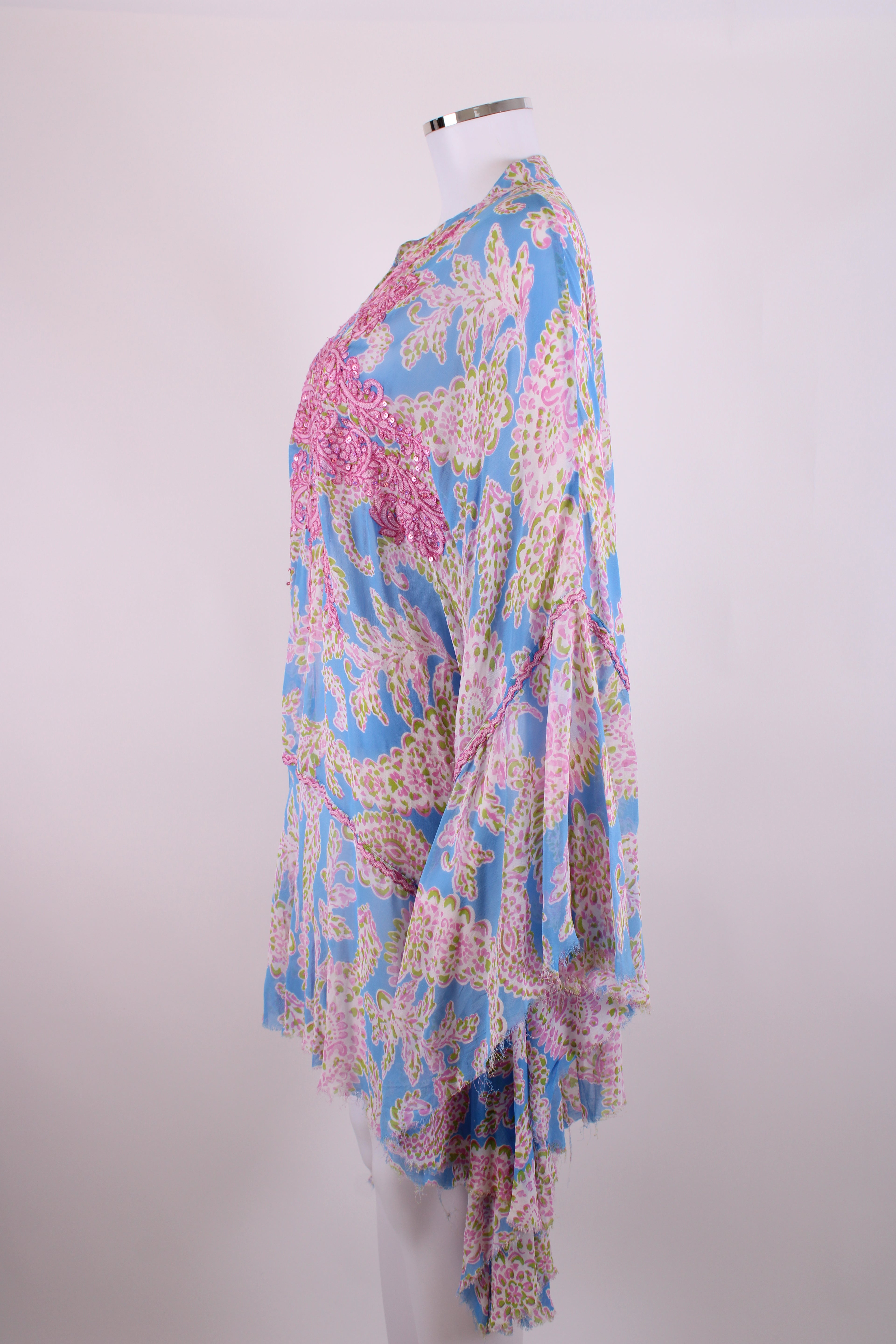 Miss June L/S Sequin Embellished Print Blouse Blue/ Pink O/S