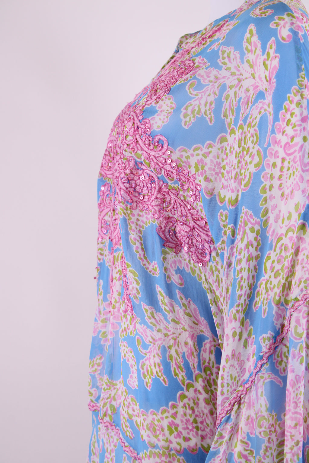 Miss June L/S Sequin Embellished Print Blouse Blue/ Pink O/S