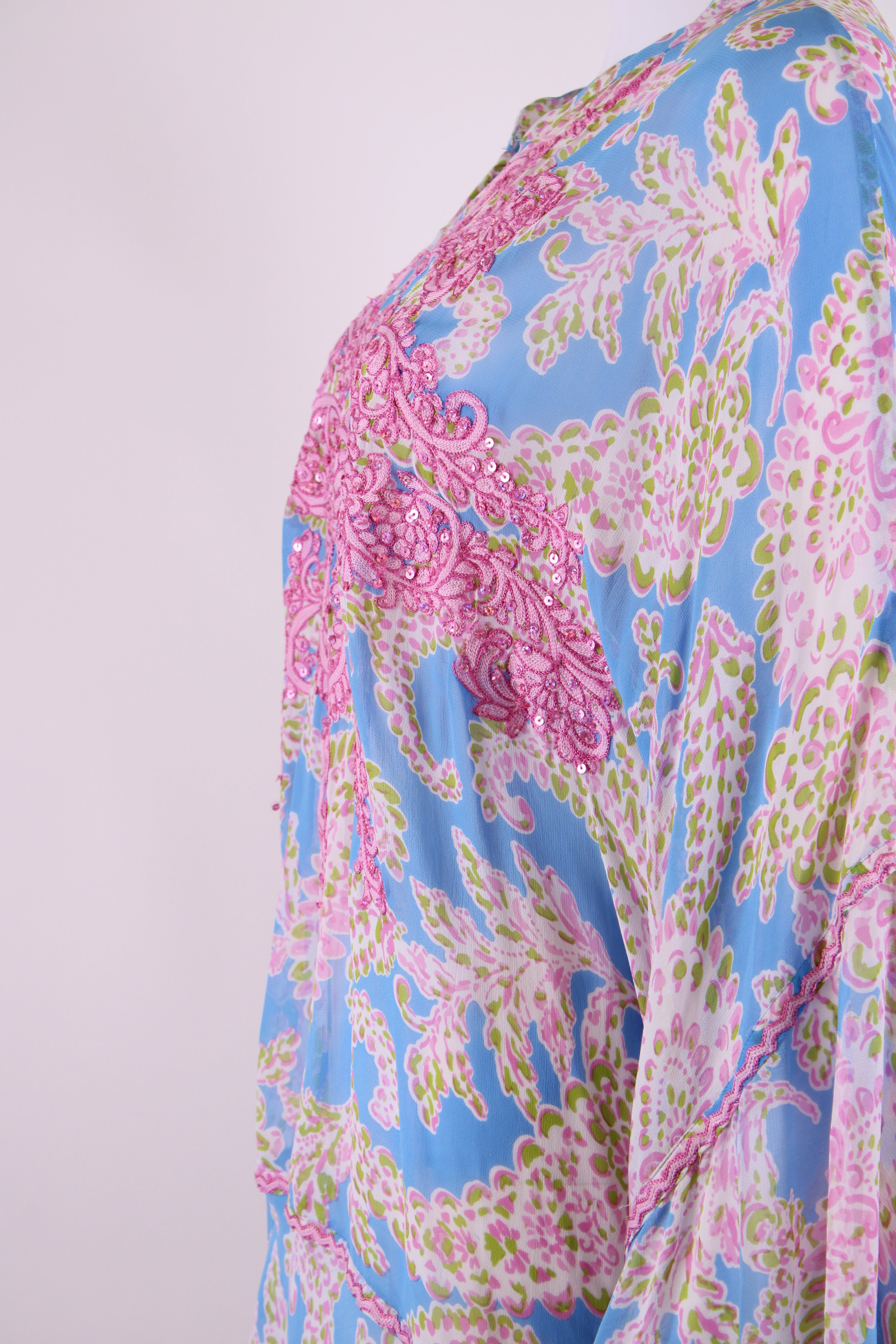 Miss June L/S Sequin Embellished Print Blouse Blue/ Pink O/S
