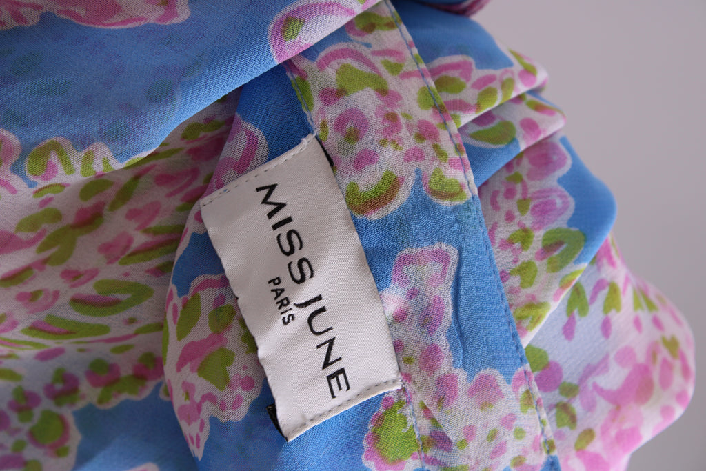 Miss June L/S Sequin Embellished Print Blouse Blue/ Pink O/S