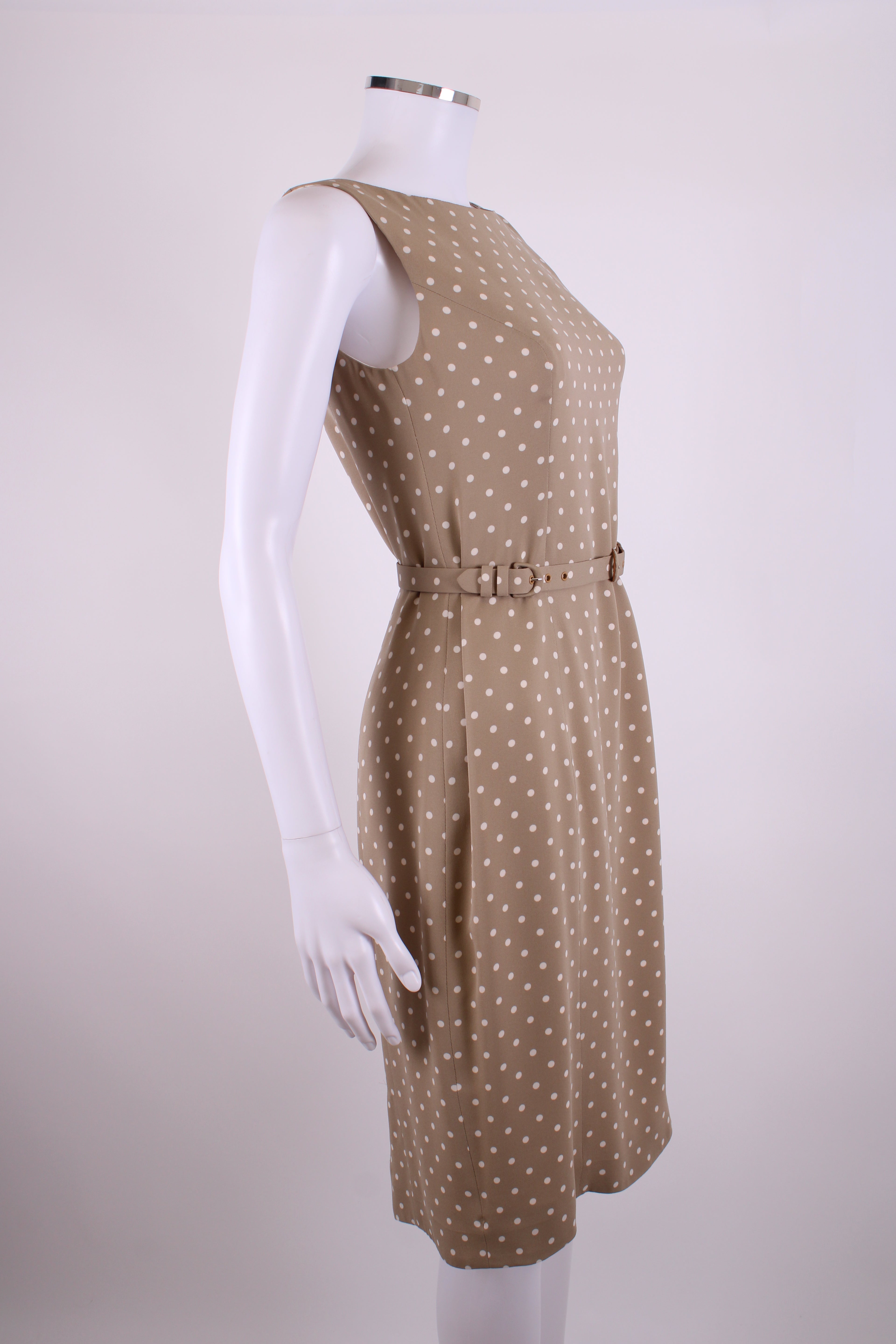 Unknown Silk polka dot dress with belt Beige and Cream M