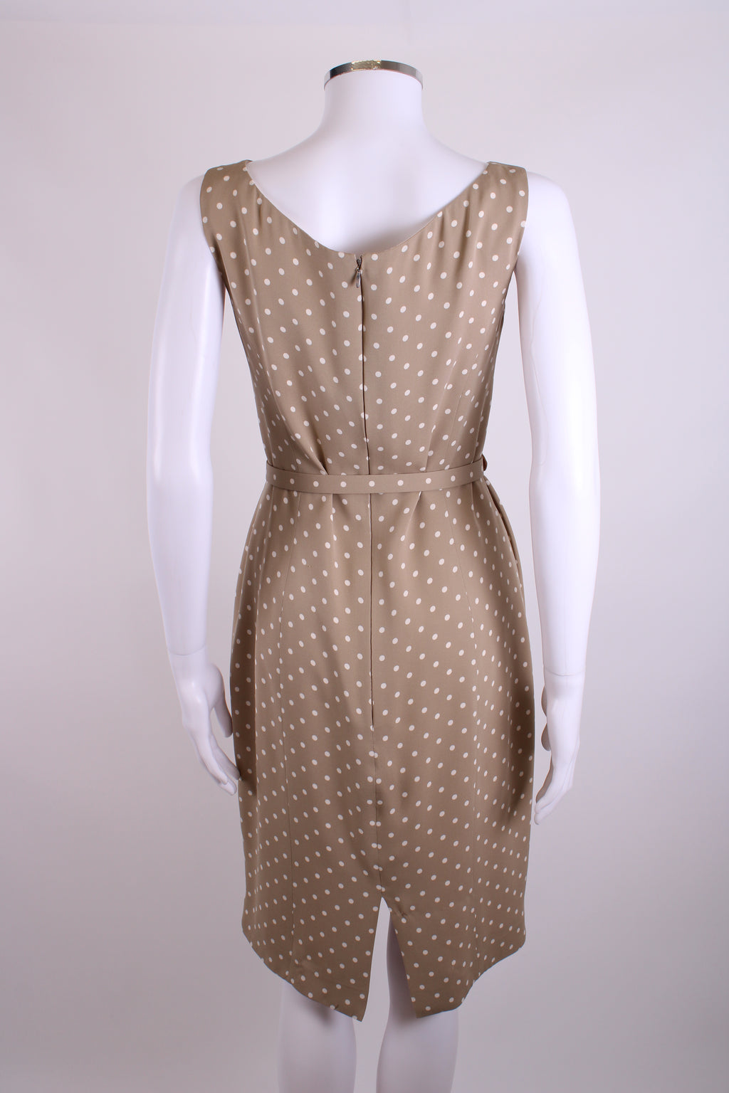 Unknown Silk polka dot dress with belt Beige and Cream M