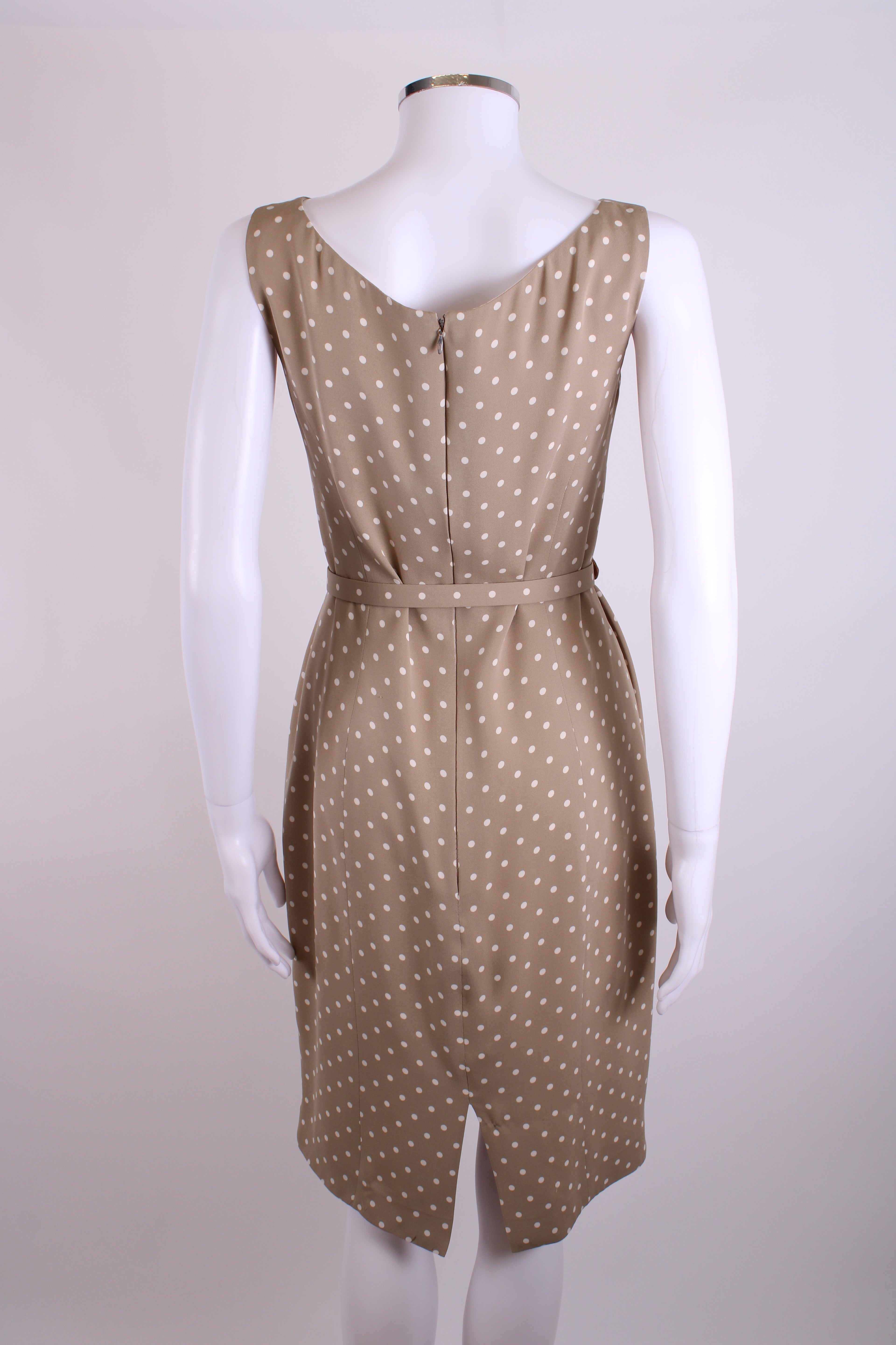 Unknown Silk polka dot dress with belt Beige and Cream M